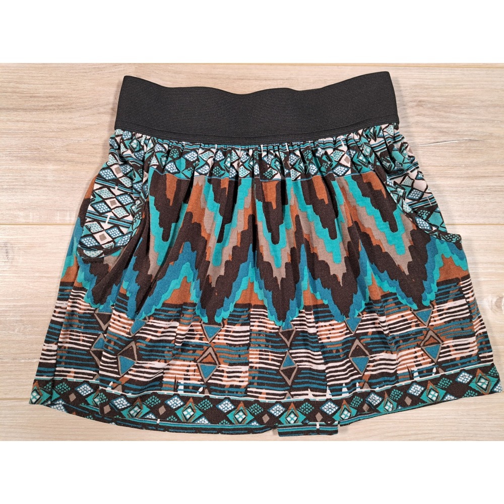 Wet Seal Southwestern Geometric Print Mini Skirt Teal Brown XS G196804E
